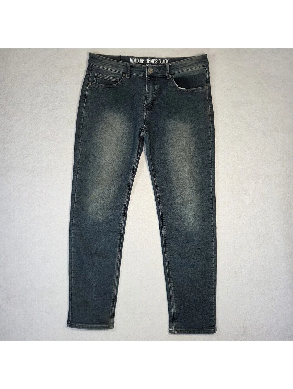 Vintage Genes Black Jeans Mens 34x32 Slim Fit Straight Faded Stretch Gray Denim